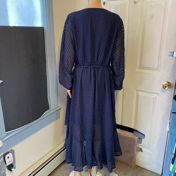 Bloom Chic Wrap Midi Dress Women 18-20 Blue Sheer Texture Ruffle Party Formal - Picture 7 of 9